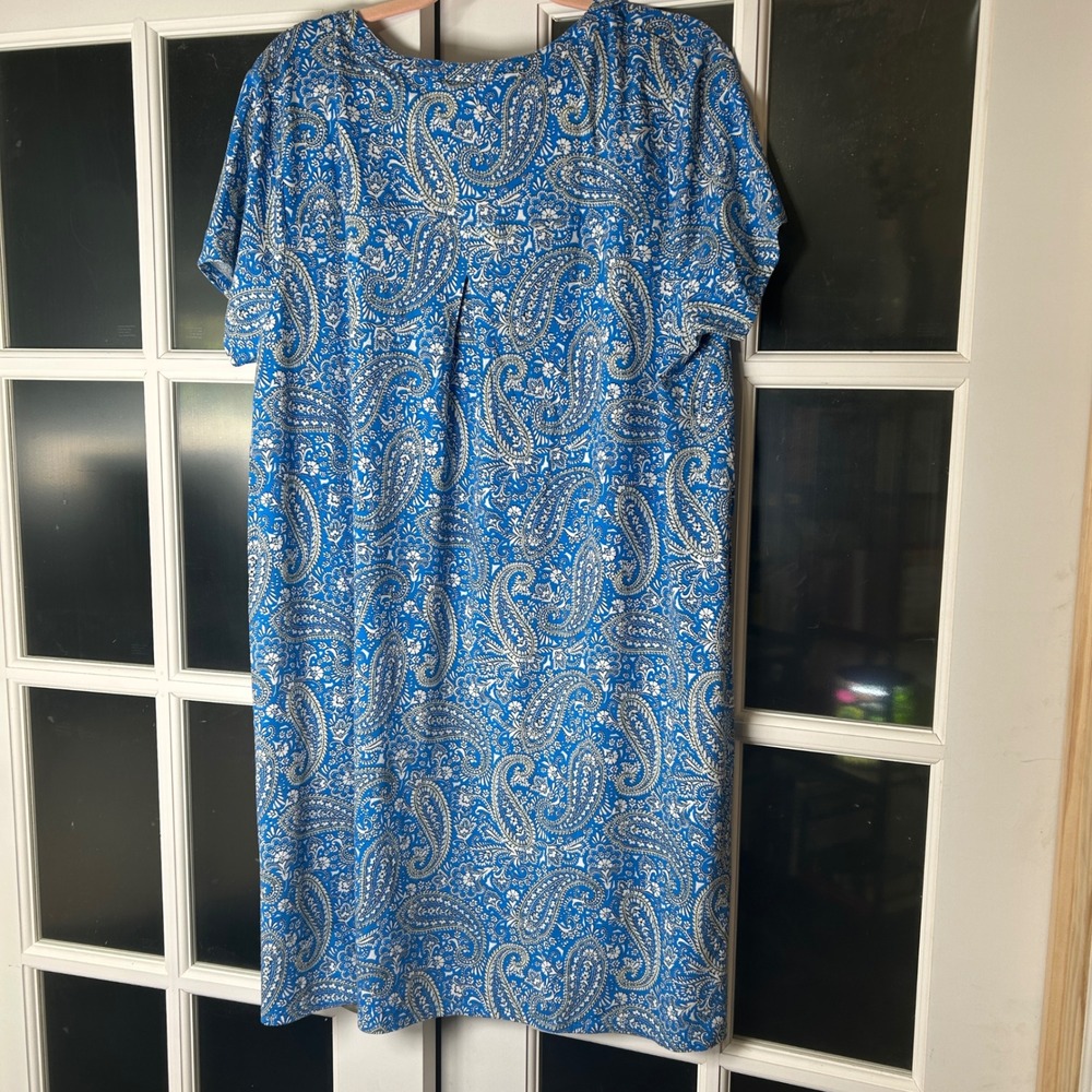 J. Jill Shift Dress Womens XL Blue Paisley Boho Mod Coastal Cotton Blend - Picture 3 of 13